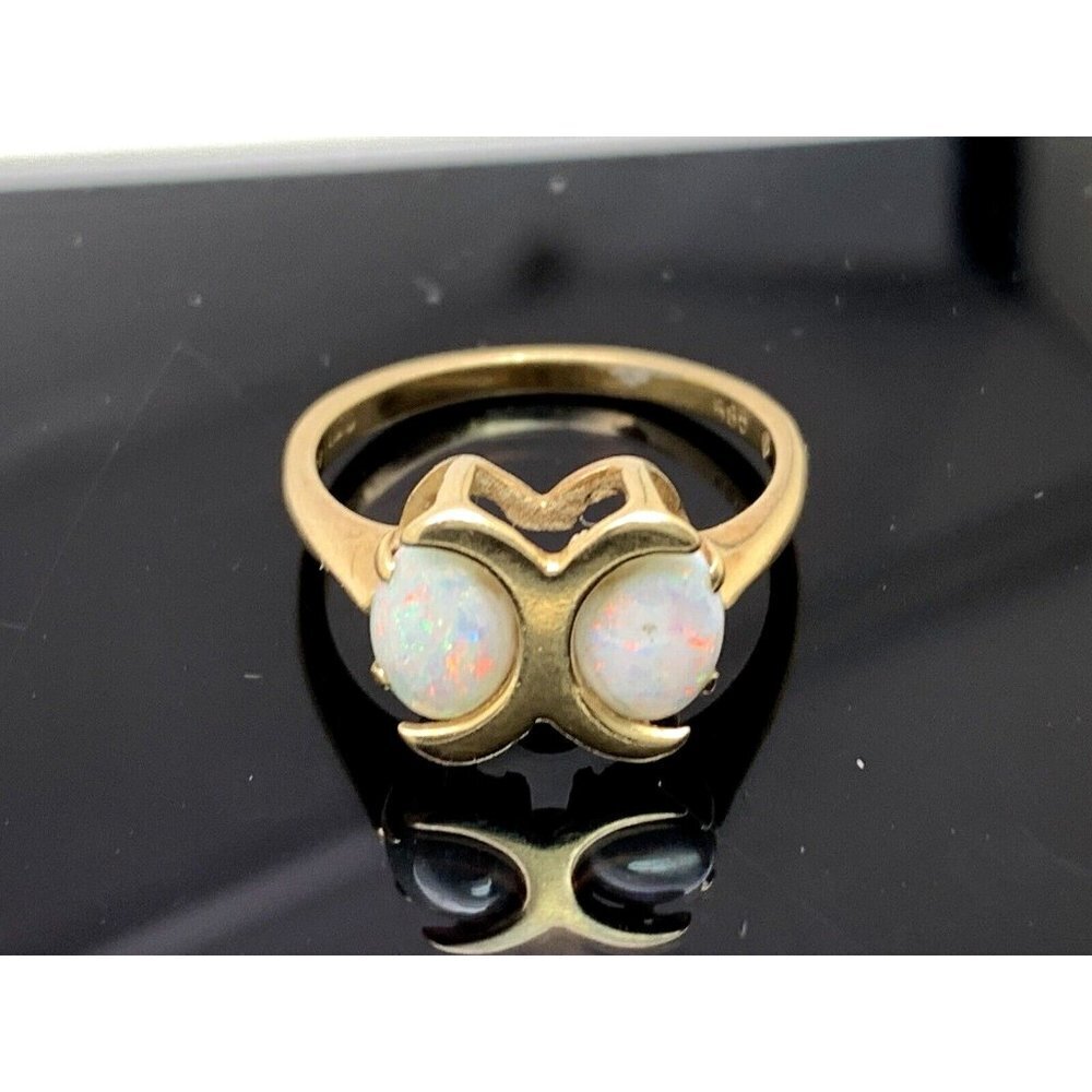 White Opal Cocktail Ring 14k Yellow Gold Estate Jewelry Women's Size 6.25